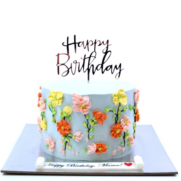 Birthday Cake with Cream Flowers