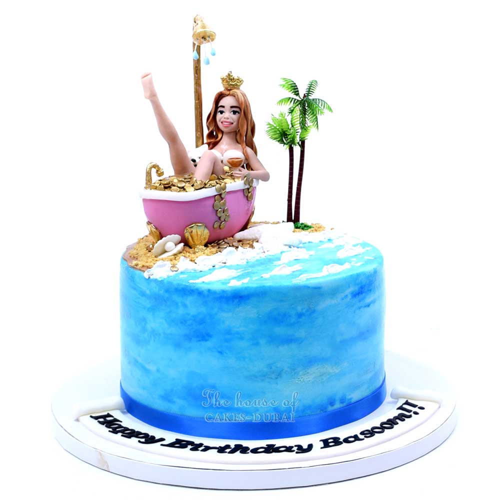 Lady in gold hot tub cake