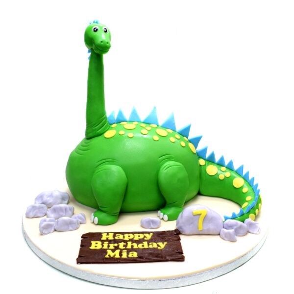 Green dinosaur shape cake