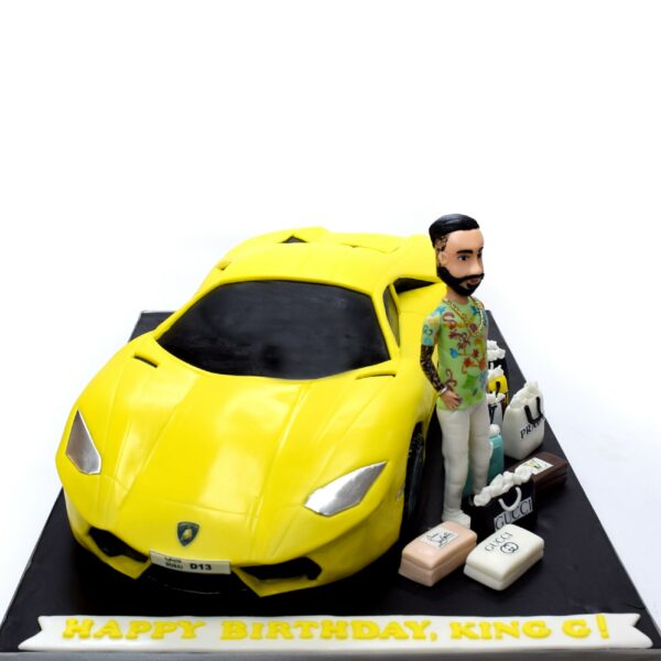 Lamborghini car shape cake with man figure