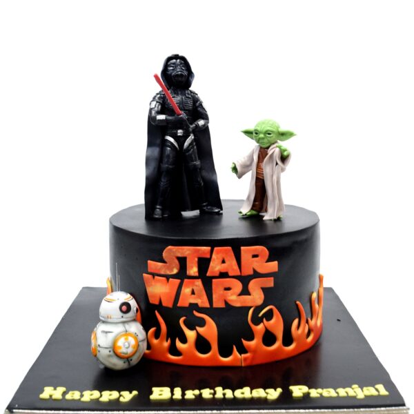 Star wars cake with Dart Vader and Yoda