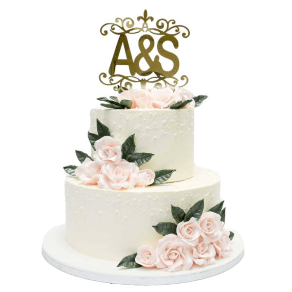 Wedding Cake with roses and personalised topper