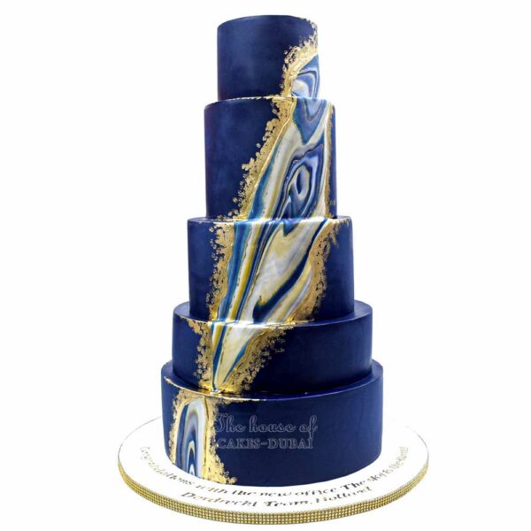 Royal blue and gold cake Dubai