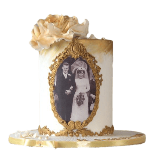 Cake with photo and gold roses