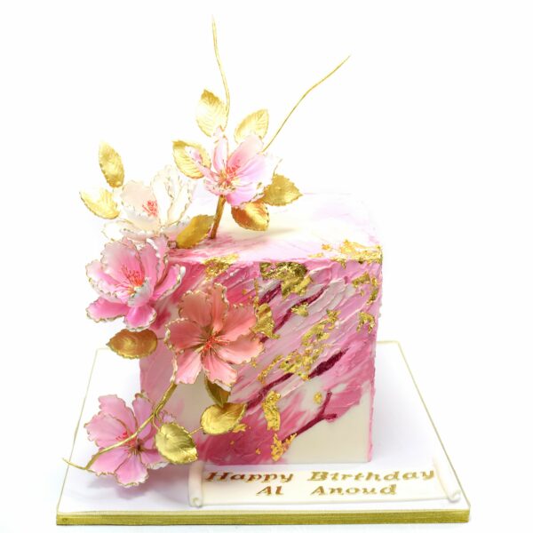 Modern Cube Cake with flowers