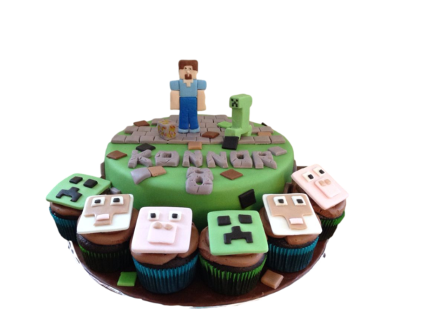 Minecraft cake and cupcakes
