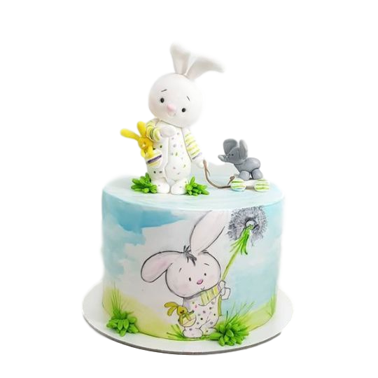1st birthday cake with bunny rabbits