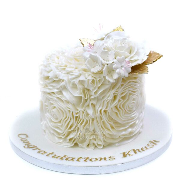 White Ruffle Rosette Cake