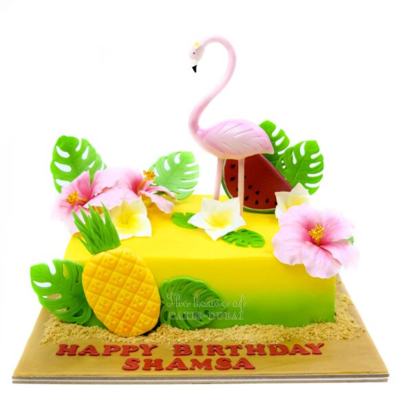 Tropical Hawaiian Flamingo Theme Cake 4