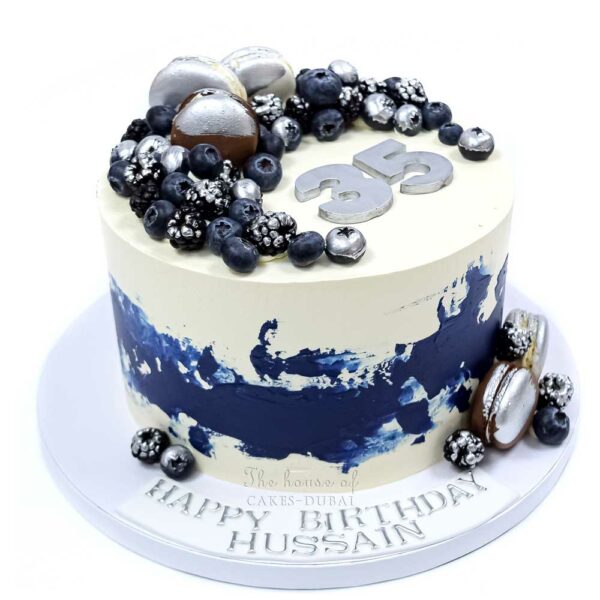 Blue white and silver cake