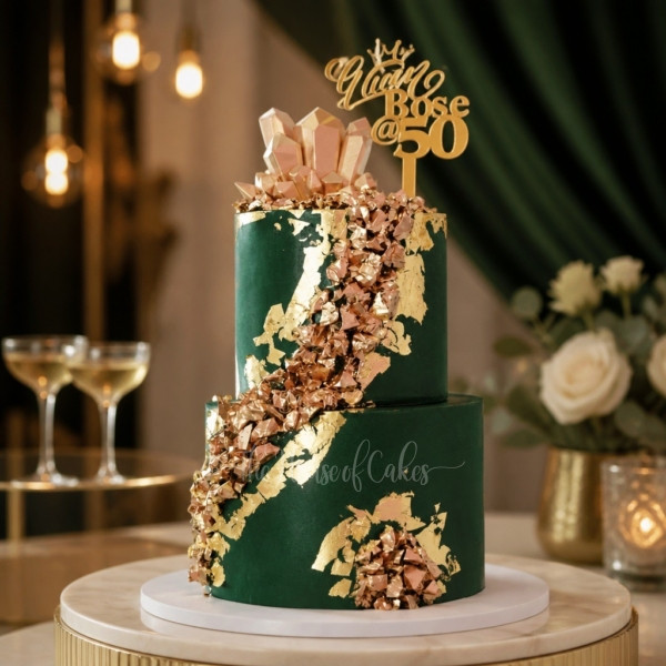 Green and Gold Geode Cake in Dubai