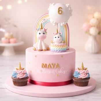 Unicorns and rainbow cake and cupcakes