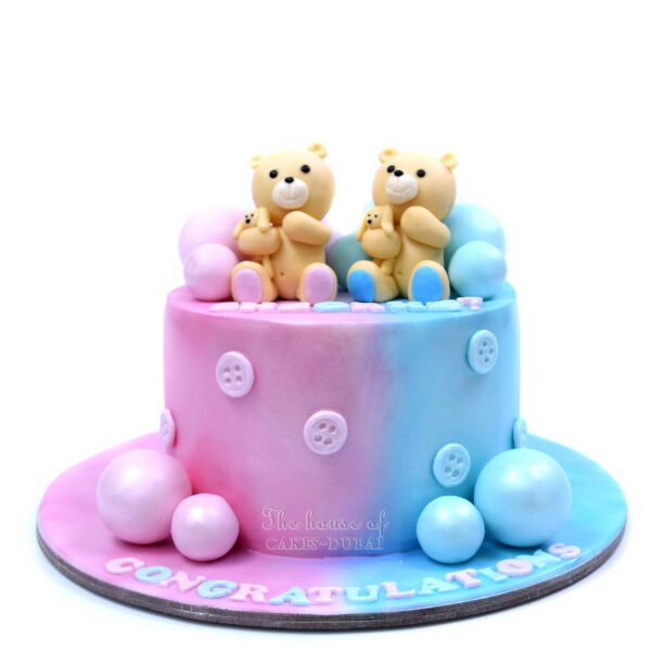 Pink and blue teddy bears cake