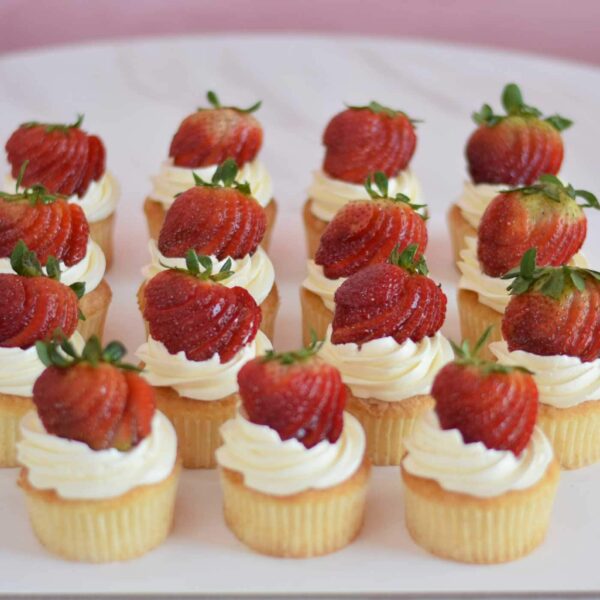 Cupcake with strawberry and cream