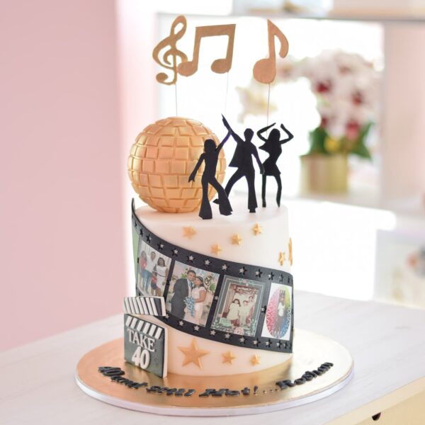 Cake with photo and disco theme