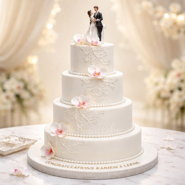 Wedding cake with orchids and topper