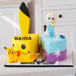 Half Pikachu Half Elsa Cake
