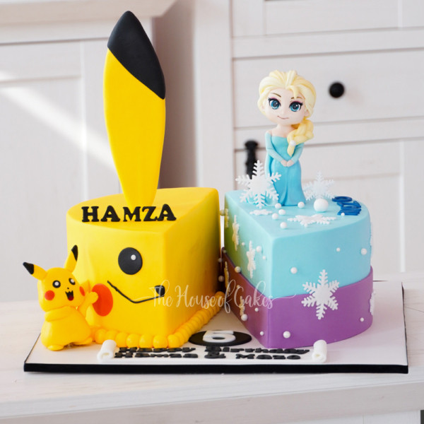 Half Pikachu Half Elsa Cake