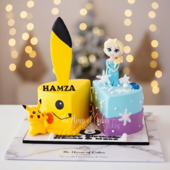 Half Pikachu Half Elsa Cake