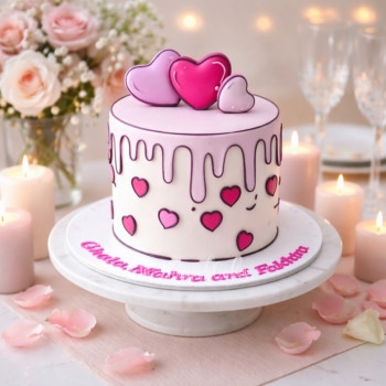 Comic Cake with hearts