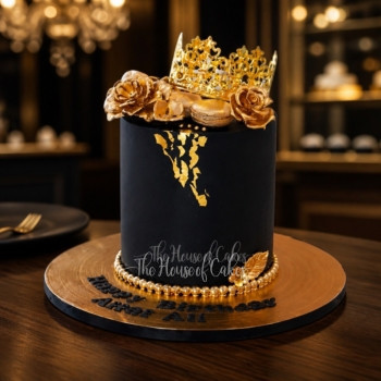 Black and gold cake with crown