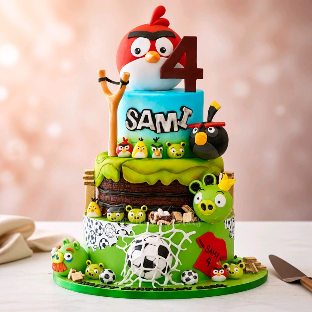 Angry birds and football theme cake - The House of Cakes Dubai