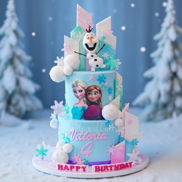 Frozen Cake with Anna, Elsa and Olaf