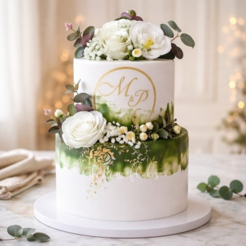 White and Green Dubai Wedding Cake