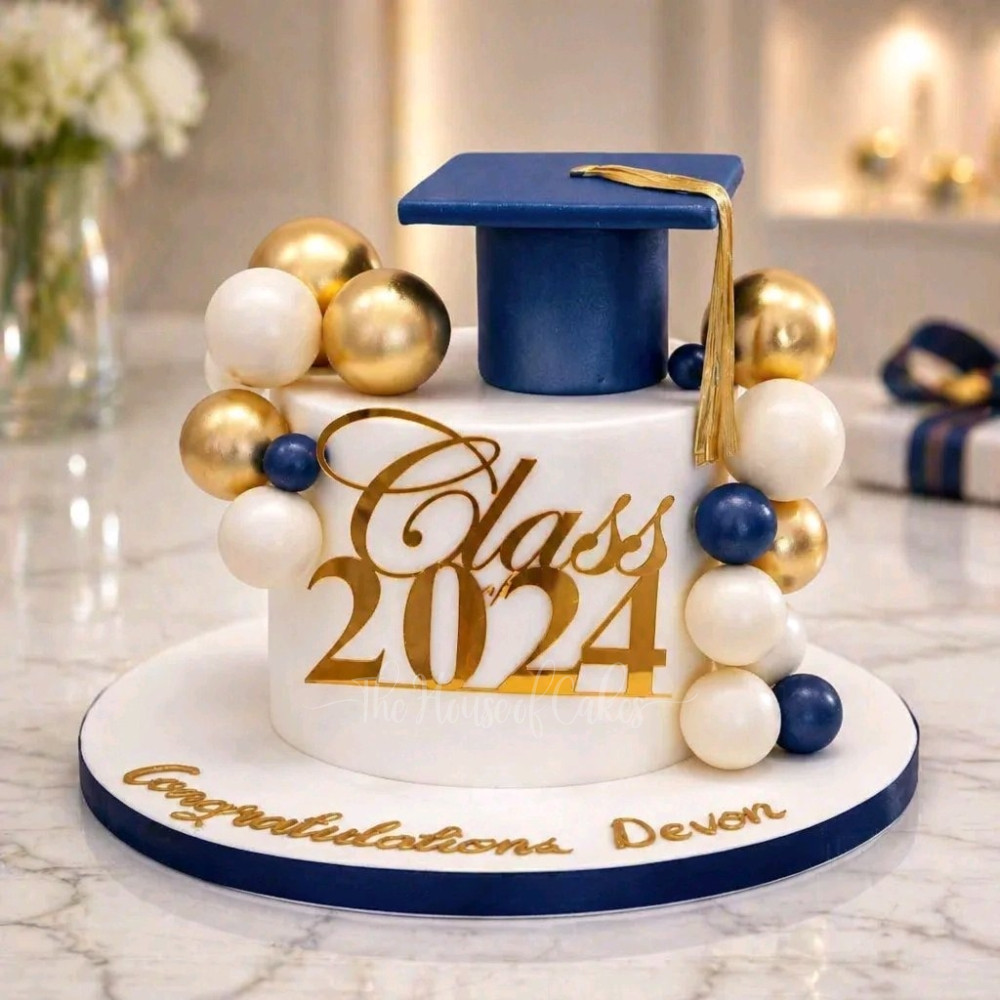 Graduation cake with blue hat - The House of Cakes Dubai