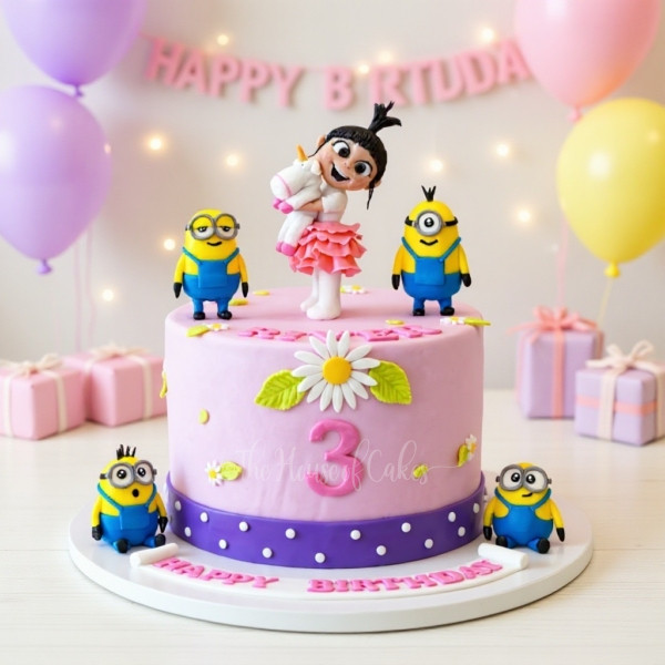 Girl with Unicorn and Minions Cake in Dubai
