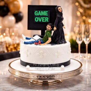 Game over funny engagement cake