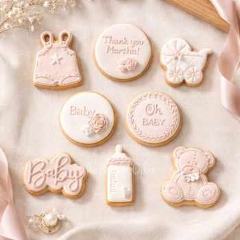 Beige and white baby shower cookies