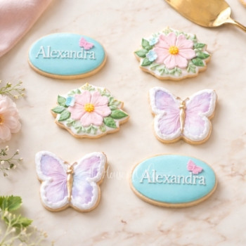 Butterflies flowers and name cookies