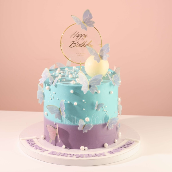 Pretty blue and purple cake with butterflies
