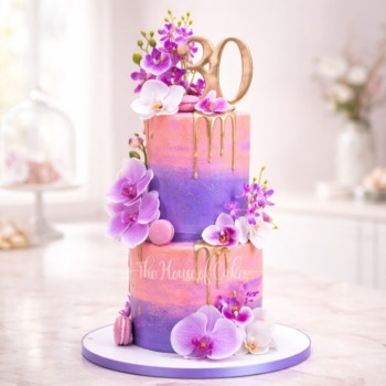 Pretty tall cake with orchids