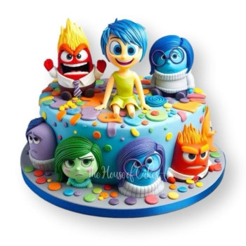 a cake with cartoon characters on top inside out mov ie
