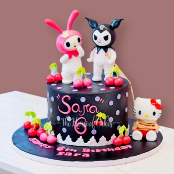 Kuromi, My Melody, and Hello Kitty Cake