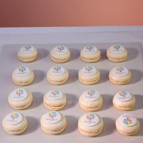 macarons with company logo