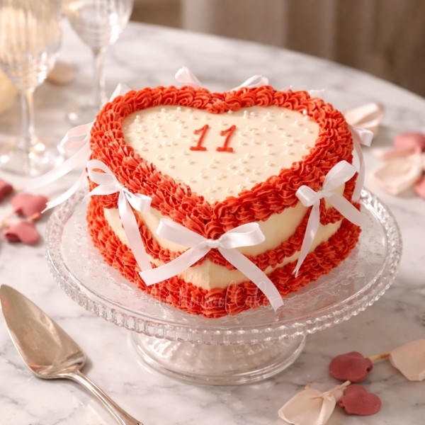 Exquisite red and white heart cream cake