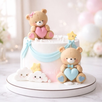 Gender reveal cake with Teddy Bears