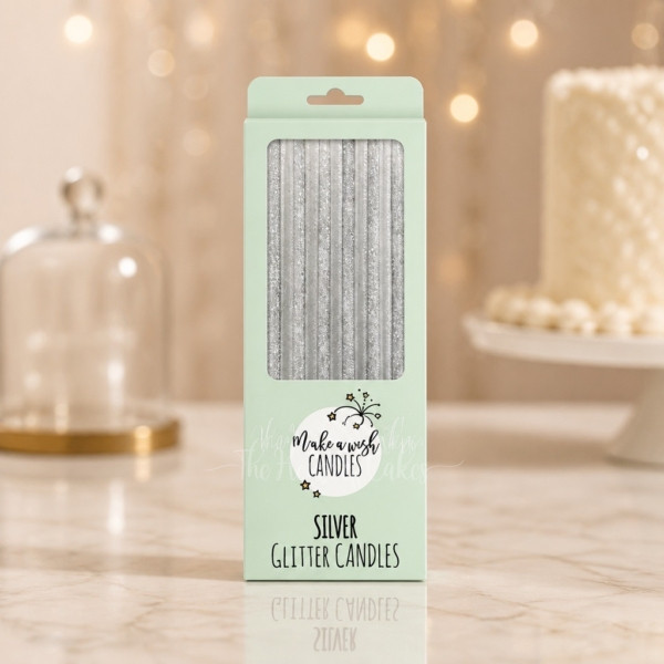 Tall Silver Glitter Candles 6 pcs