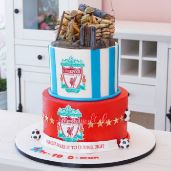 Liverpool and army themed cake