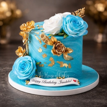 Pretty Blue and Gold Cake