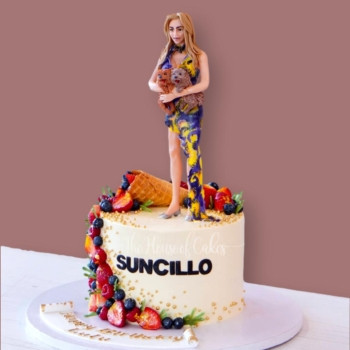 lady and her 2 dogs cake