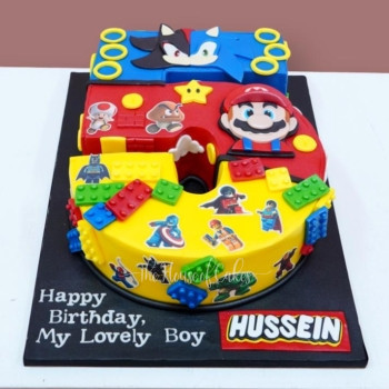 Sonic, Super Mario, and Lego Cake