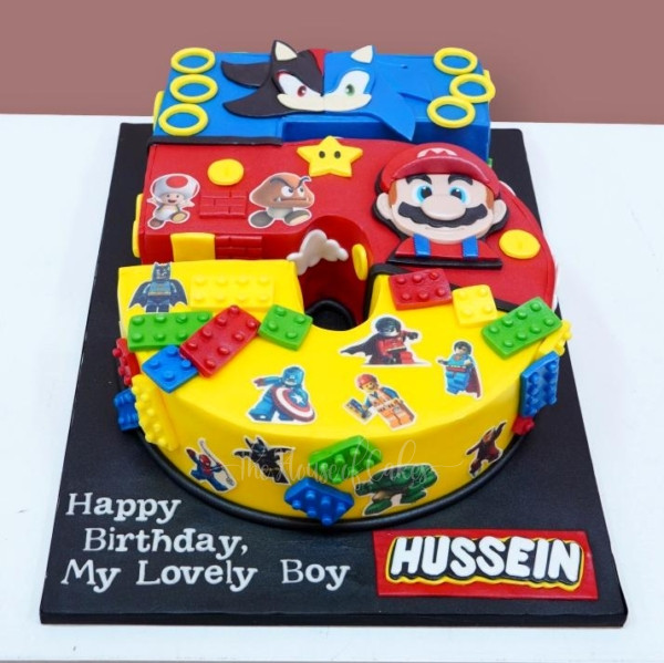 Sonic, Super Mario, and Lego Cake