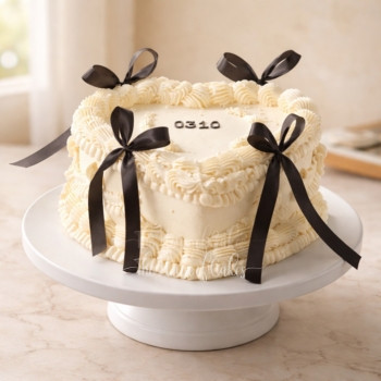 Heart Cake with Black Ribbons in Dubai