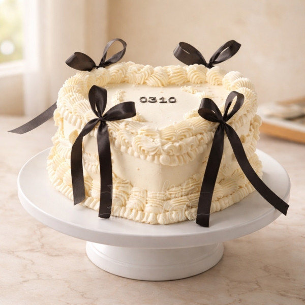 Heart Cake with Black Ribbons in Dubai