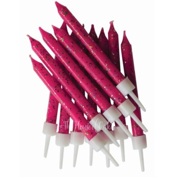 Fuchsia Glitter Candles x 12