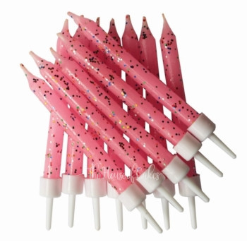 Pink Glitter Candles x 12